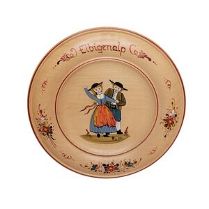 Austrian Wooden Plate Hand Painted Signed Dutch People Couple 8.5" Elbigenalp